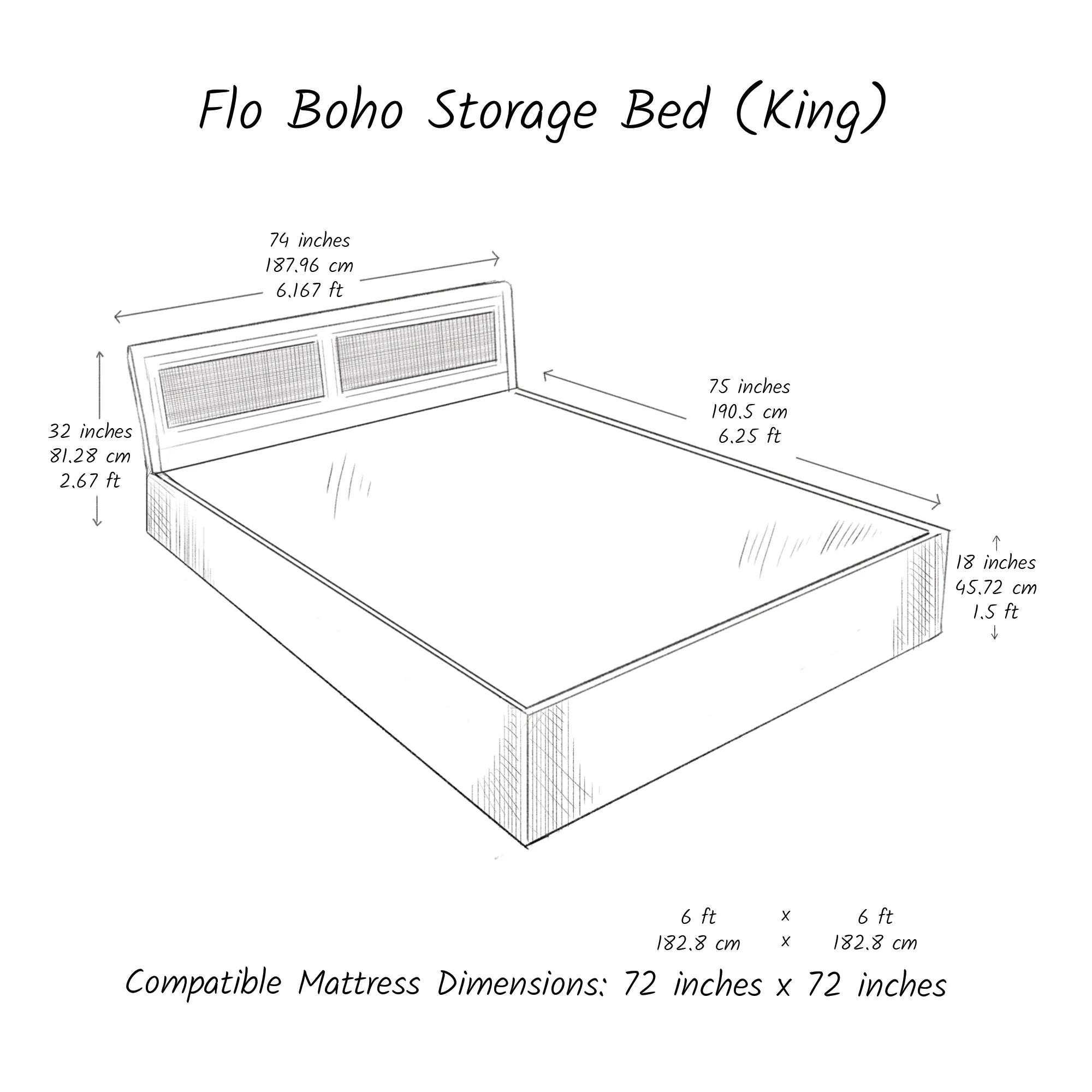 Boho Bed (Acacia Wood) - With Storage - Image 10